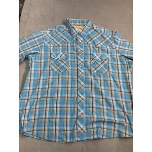 Wrangler Shirt Mens 2XL Blue Plaid Western Snap Pearl Pockets Cowboy Rodeo